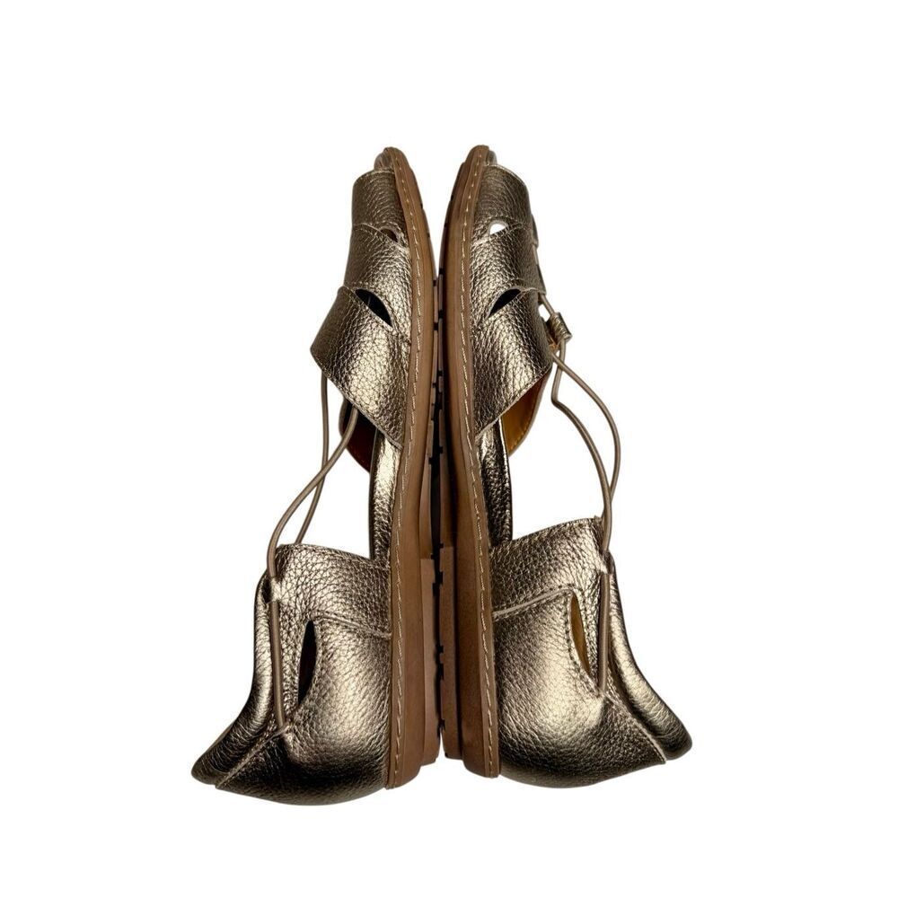Earth aloha washed gold leather flat sandals size 9 wide width - Picture 9 of 10